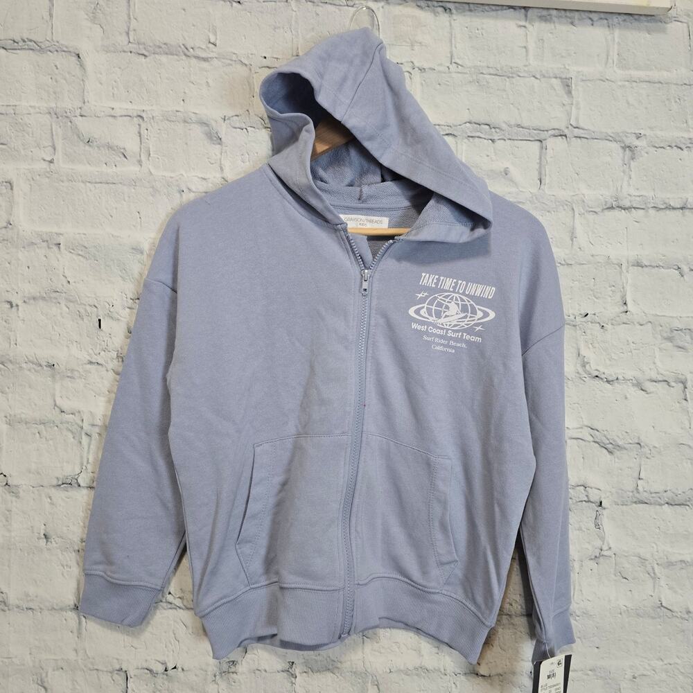 Grayson Threads Kids Hoodie Surf sweatshirt zip up Sz L blue pockets sweater